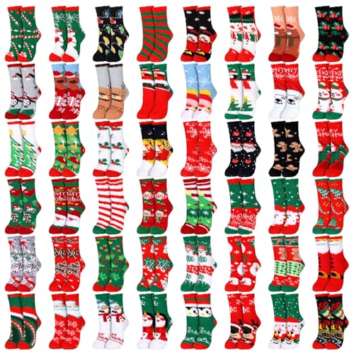 48 Pcs Christmas Fuzzy Socks Bulk Winter Warm Crew Slipper Sock Warm Soft Christmas accessory for Home Indoor