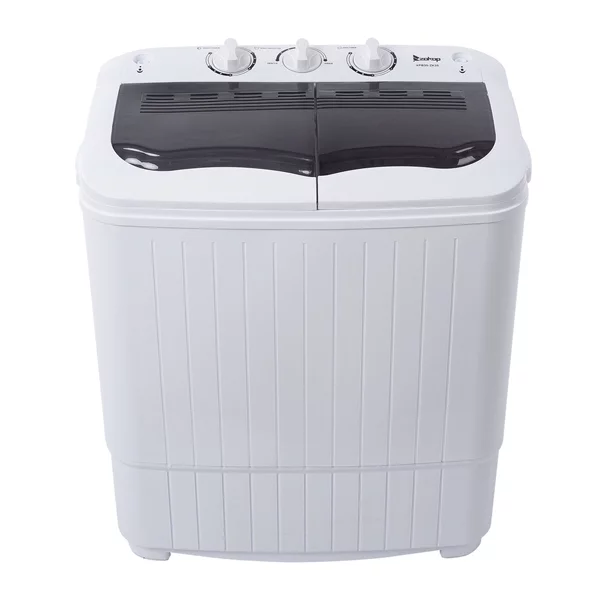 Fithood ZOKOP Compact Twin Tub with Built-in Drain Pump XPB35-ZK35 14.3(7.7 6.6)lbs Semi-automatic Gray Cover Washing Machine