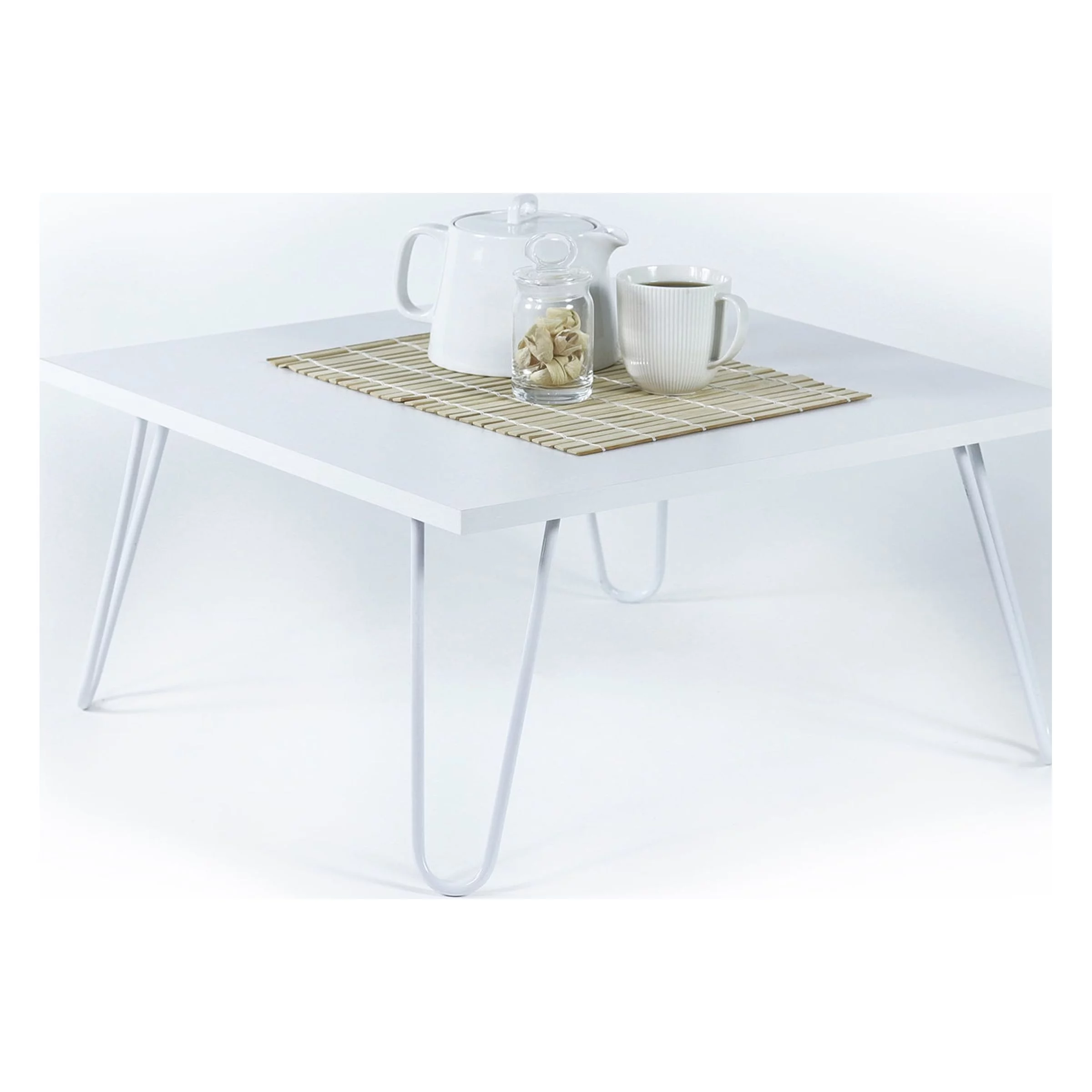 Illu wood base with metal legs coffee table, Easy to assemble, White