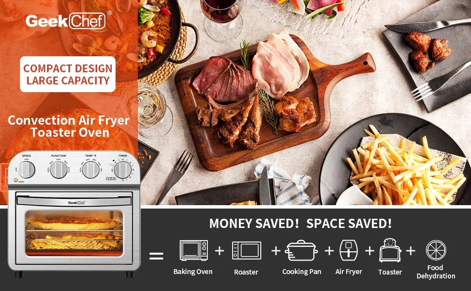Geek Chef 10.6QT Air Fryer Oven 4 Slice Toaster Oven Convection Air Fryer Combo Broil Toast Bake Air Fry Oil-Free