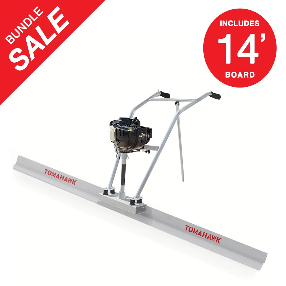 TOMAHAWK 37.7cc Gas Concrete Power Screed Cement Finishing Vibrating Motor with 14ft Aluminum Board Straight Edge Bar Set