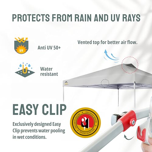 CROWN SHADES 10x10 Pop Up Canopy - Beach Tent with One Push Setup - Easy Outdoor Sun Shade for Events, Parties, Camping - Gazebo with STO-N-Go Cover Bag, Silver Coated Top, White