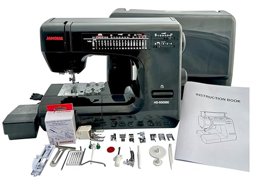 Janome HD-5000 Black Edition Heavy-Duty Sewing Machine with Aluminum Body, 18 Stitches, Free Arm, and Built-In Needle Threader