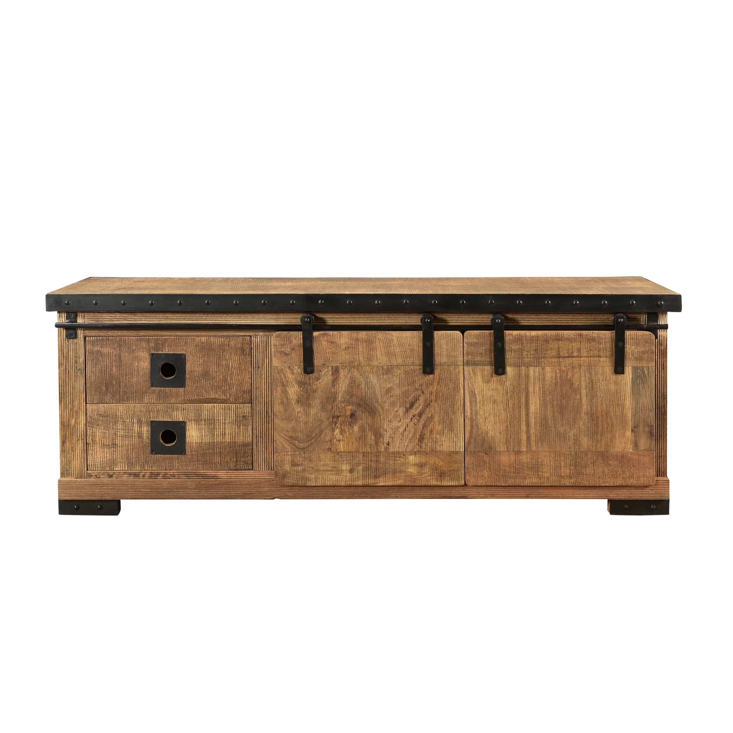 Noble House Zarnish Modern Industrial Mango Wood TV Stand, Natural and Black