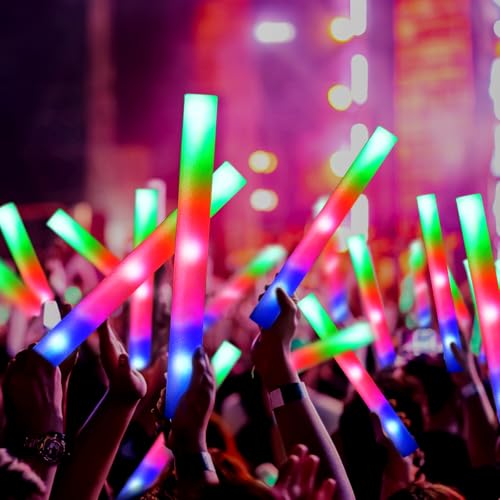 48 Pcs Foam Glow Sticks, Glow Sticks Bulk with 3 Modes Colorful Flashing, Light Up Baton Wands for Kids, Glow Stick Party Pack for Wedding, Raves, Concert, Camping, New Year Carnival