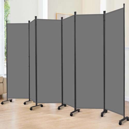 Room Divider 6FT Room Partition with Lockable Wheels,4 Panel (Thicked Metal Base) Room Dividers, Freestanding Indoor Folding Privacy Screens, Portable Fabric Wall Divider for Room Separation, Black