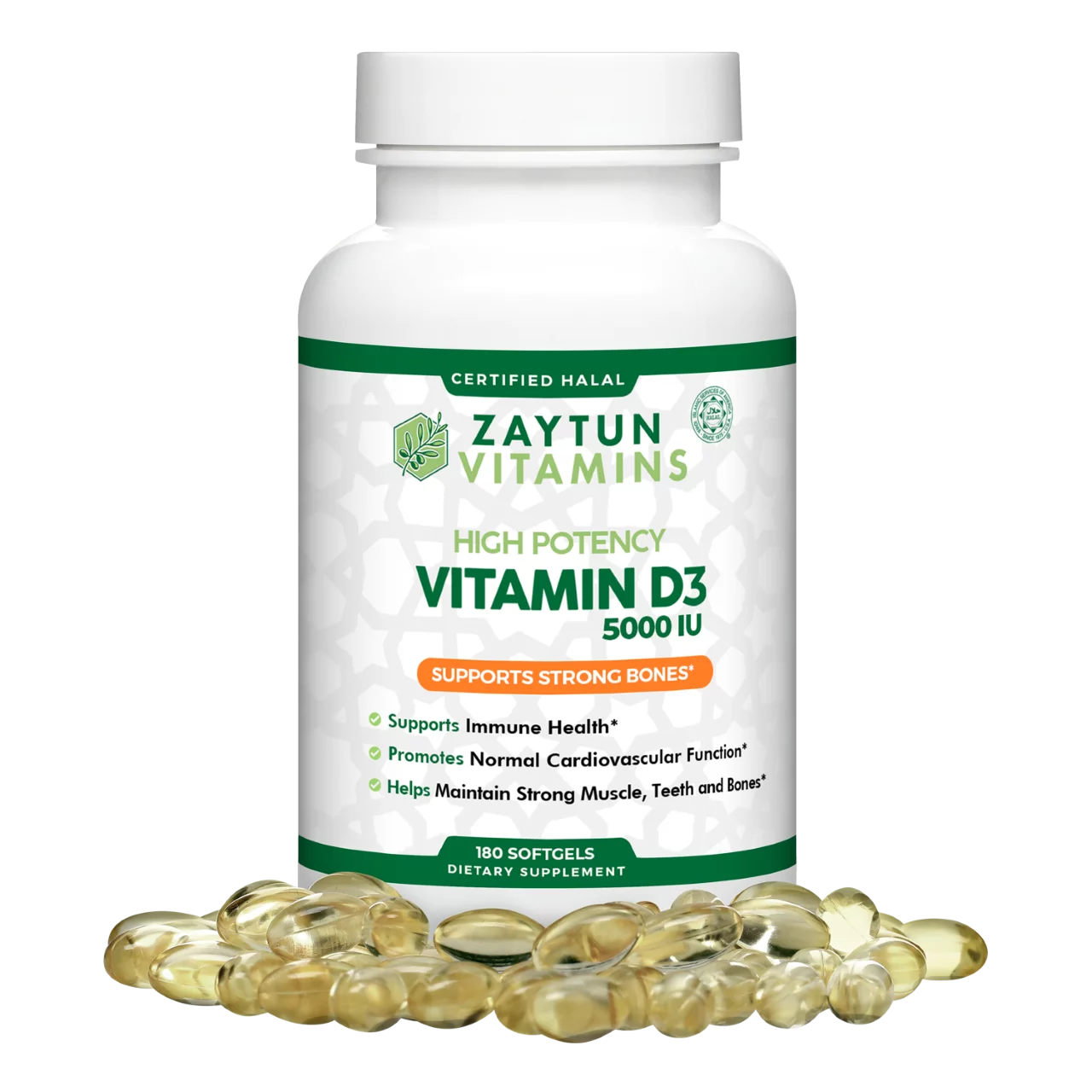 Zaytun Vitamins Halal Vitamin D3 5000 IU, 180 Softgels