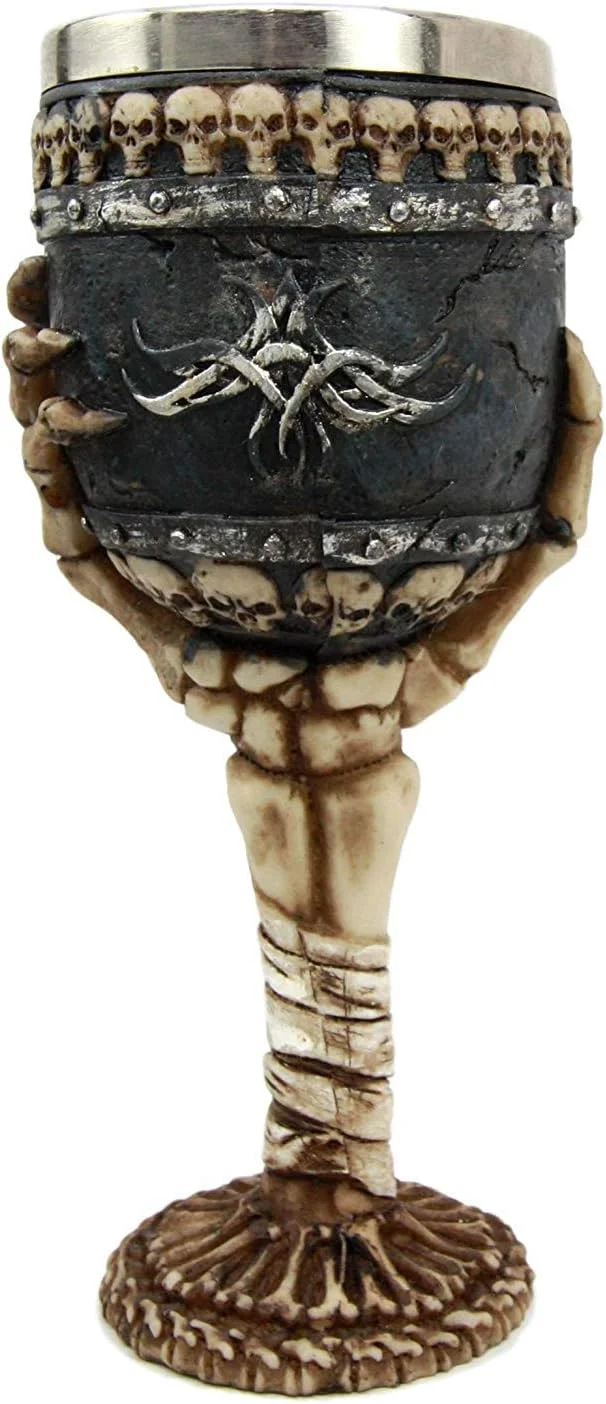 Spooky Graveyard Ossuary Skeletal Skeleton Hand Bones Wine Chalice Goblet 6Oz Drinking Cup Macabre Evil Mummy Grip Of Death Accent