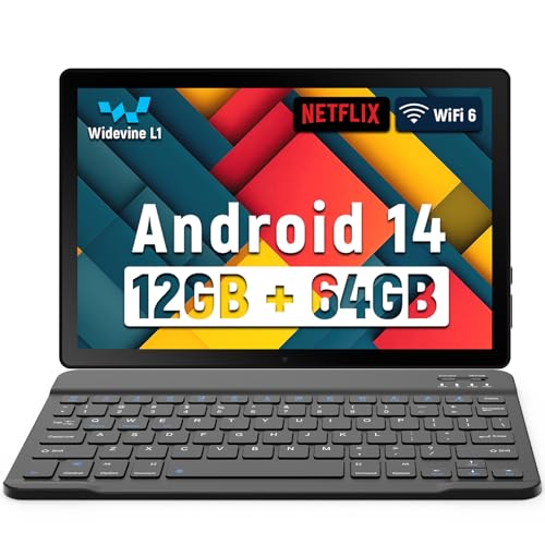 Latest 2025 Upgraded Android Tablet 10.1 Inch with IPS HD Touch Screen, Dual Camera, 64GB Storage 1TB Expansion, 8 in 1 Tablets Kit with Keyboard, Protective Case, Mouse, Stylus, BT 5.4, WiFi 6