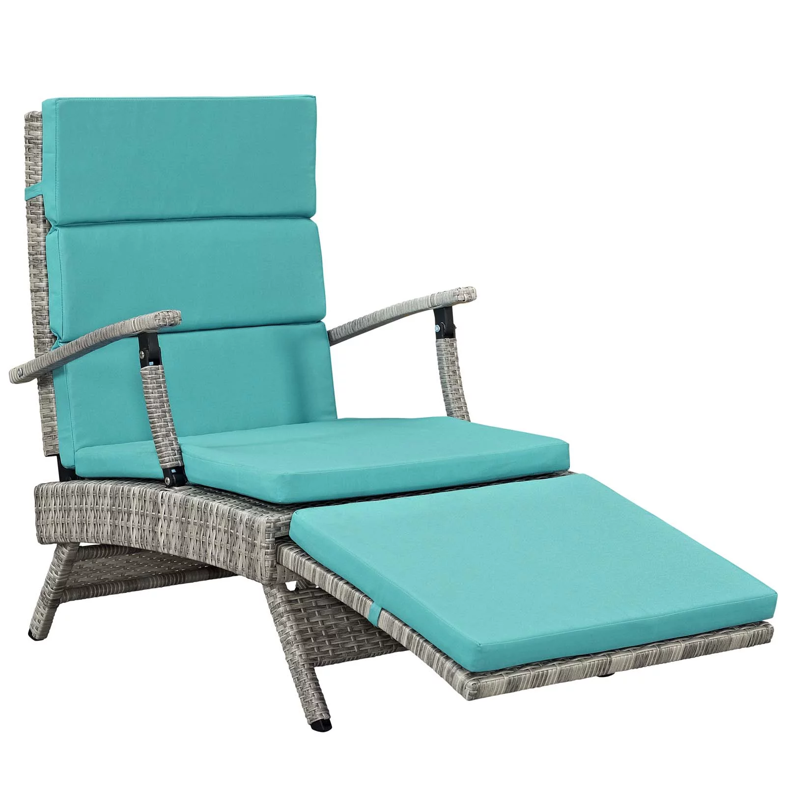 Modway Envisage Chaise Outdoor Patio Wicker Rattan Lounge Chair in Light Gray Turquoise
