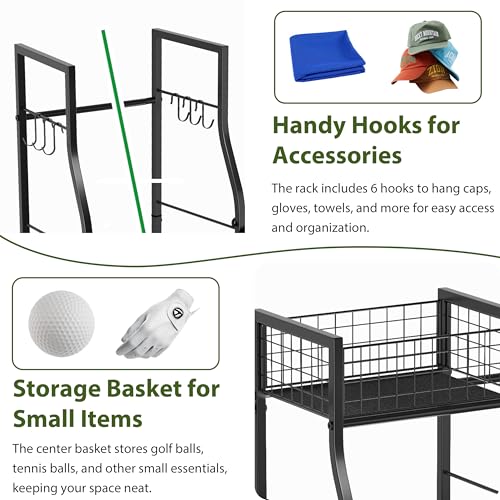 Golf Bag Storage Organizer for Garage, Golf Organizer Rack for 2 Golf Bags, Golf Bag Stand for Golf Bag Accessories, Freestanding Golf Club Holder for Garage, Shed, Home, Golf Gifts for Men