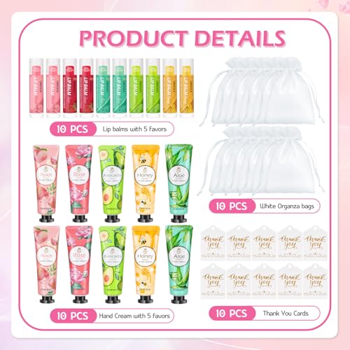 20 Pack Bulk Gifts, Lip Balm Bulk and Hand Cream Gift Set With Organza Bag Thank You Card,Thank You Gifts,Bridal Wedding Favors & Baby Shower Wedding Gifts For Guests, Christmas Gift Stocking Stuffers