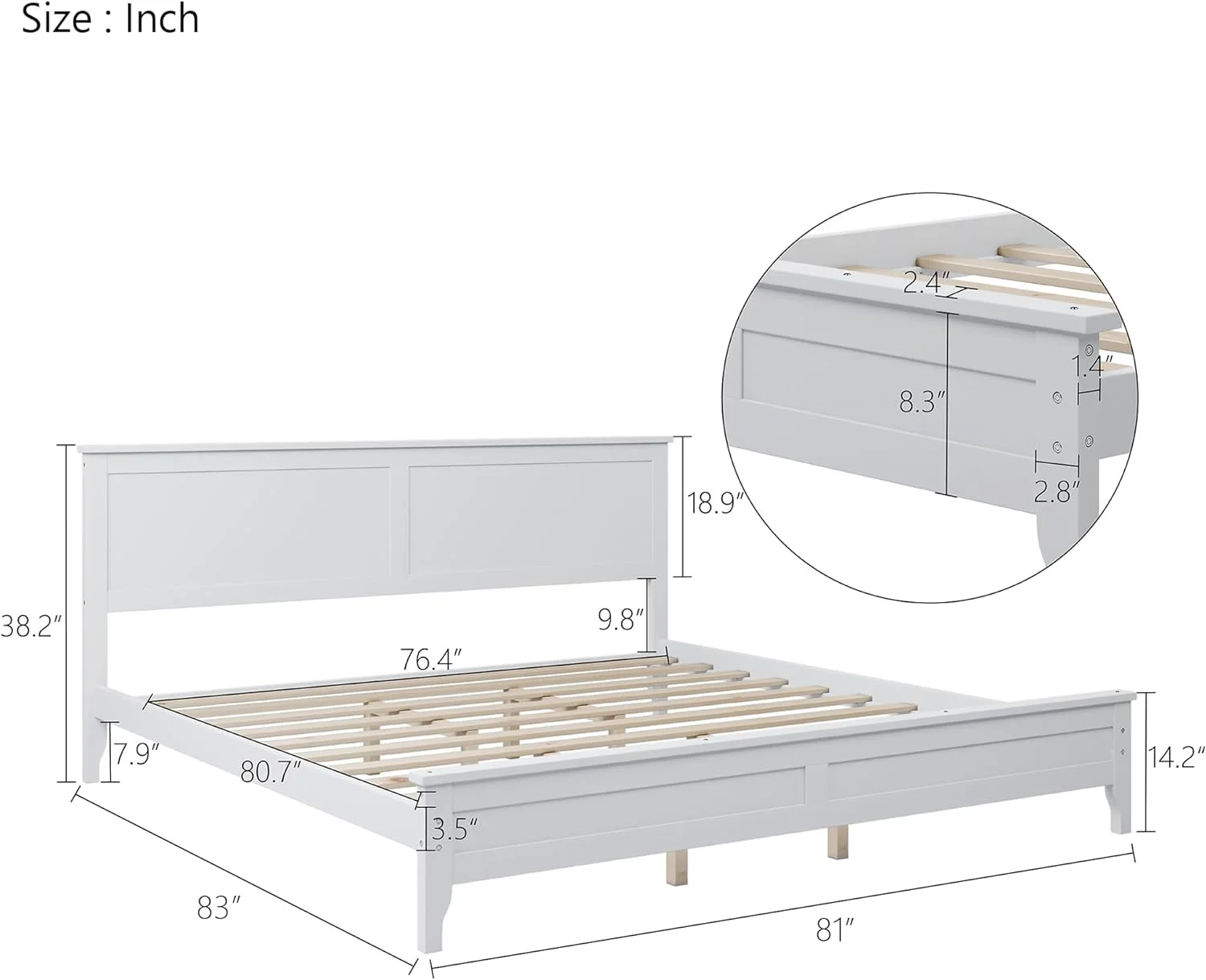 Kig Size Platform Bed, Moder Solid Wood Kig Platform Bed Frame, o Box Sprig eeded, White