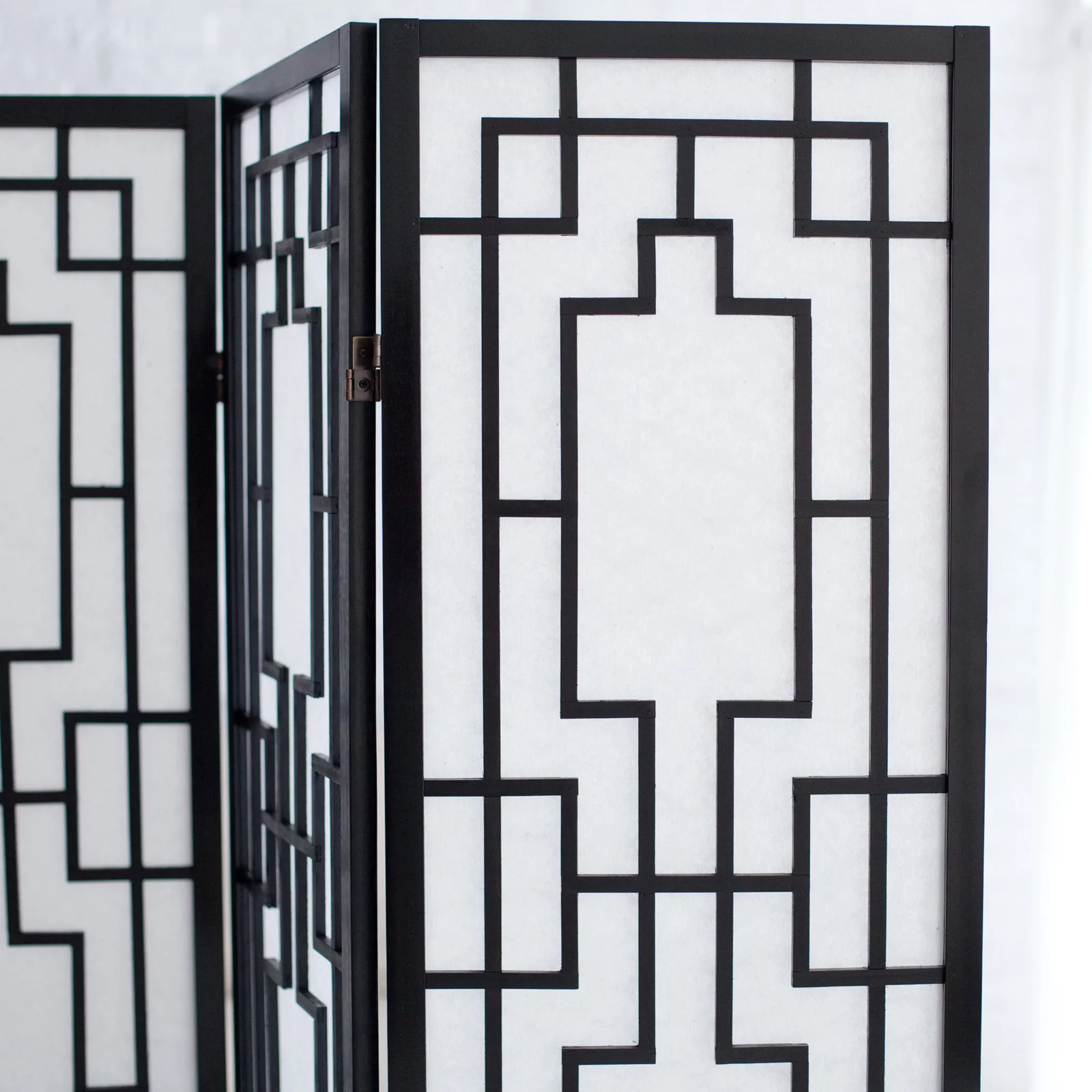 Roundhill Furniture Sudoku Paper and Wood 3-Panel Room Divider Screen in Black