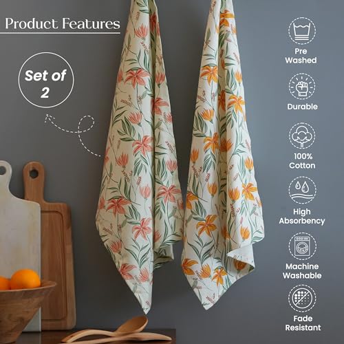 The Fine Living Co. 100% Cotton Merry Christmas Kitchen Towels, 18'x28' Set of 2 (Cherry Red & Green)