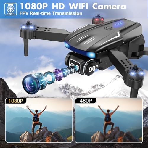 Drone with Camera 1080P for Kids Adults, Foldable HD FPV Mini Drone with 2 Batteries, One Key Take Off/Land, Altitude Hold, Headless Mode, 360°Flip, Gestures Selfie, 3 Speed Mode, Waypoint Fly