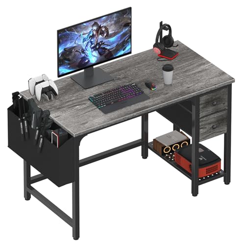 Lufeiya Computer Desk with Fabric Drawers, 40 Inch Reversible Gaming Desk for Small Space Home Office, Modern Simple Study Writing Table PC Desks for Bedroom, Black