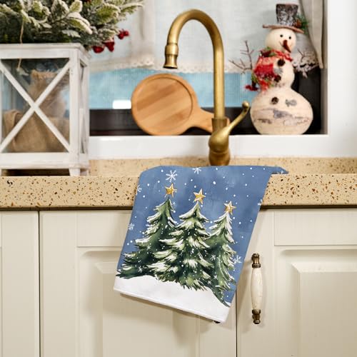 ARKENY Christmas Kitchen Towels Set of 2,Green Xmas Tree Snowflake Dish Towels 18x26 Inch Drying Dishcloth,Farmhouse Nobel Home Decoration AD140