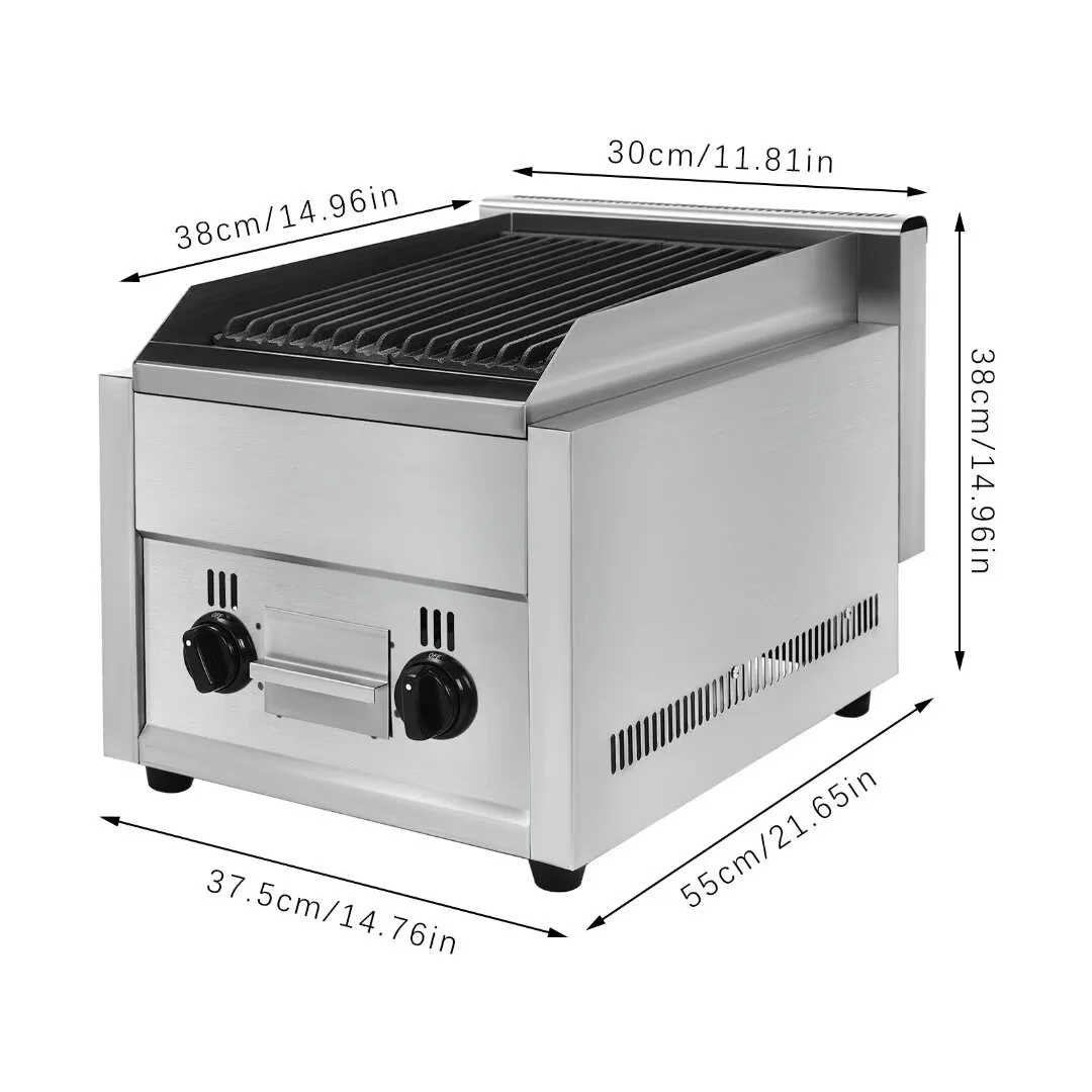 Oukaning Commercial Restaurant Radiant Broiler Char Grill Countertop Gas Grill 2 Burners Stainless Steel