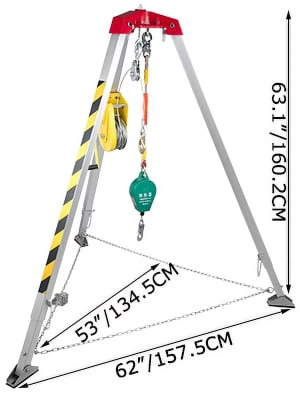 VEVOR Confined Space Tripod 8' Legs, 1800lbs Winch Confined Space Kit, 98' Cable Confined Space Rescue Tripod, with 32.8' Fall Protection, for Traditional Confined Spaces