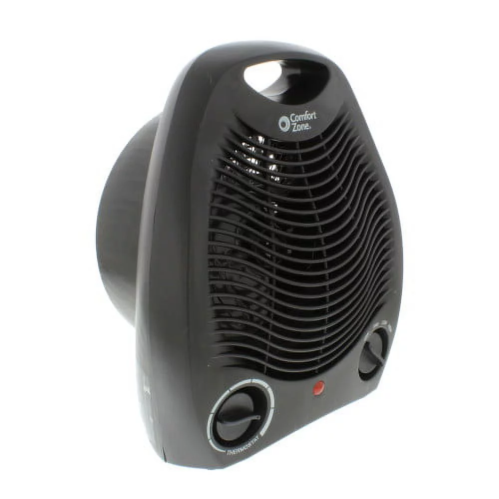 Comfort Zone 750/1,500-Watt Fan-Forced Electric Portable Space Heater with Adjustable Thermostat, Overheat Protection and Safety Tip-Over Switch, Black