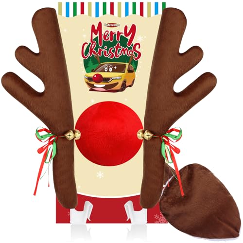 Car Reindeer Antler Kit Nose and Tail, Reindeer Christmas Decoration for Car Window Roof-Top & Front Grille,Christmas Reindeer Antlers Auto Decoration Set for Car SUV Van Truck by Hydencamm