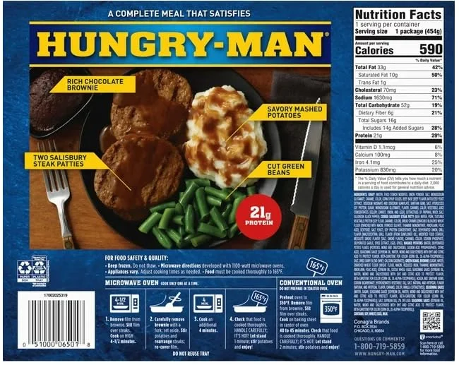Hungry-Man Salisbury Steak Frozen Dinner, 16 oz - Pack of 8