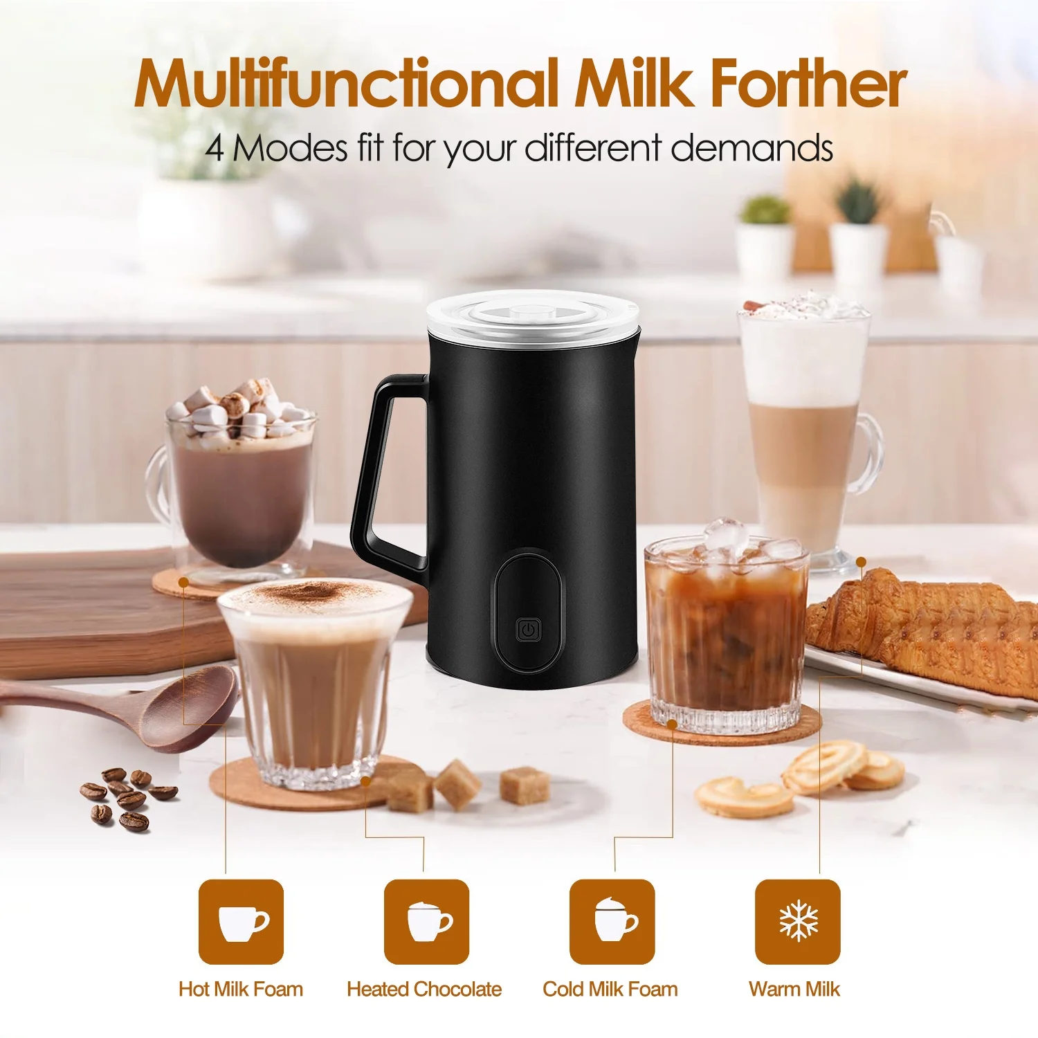 iMounTEK 4 in1 Milk Frother, Stainless Steel 19.95oz Electric Milk Frothr Automatic Quiet Milk Warmer, Hot and Cold Foam Maker and Milk Warmer