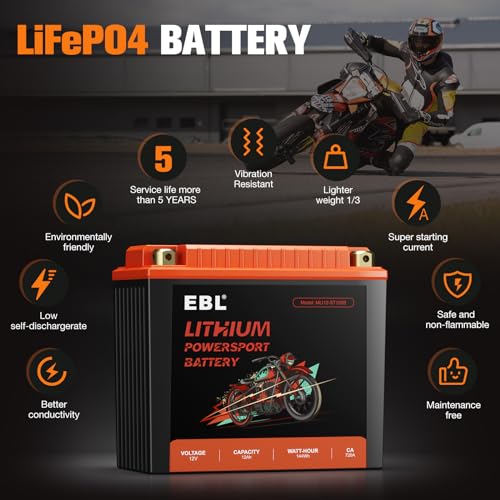 EBL YTX30L-BS Lithium Motorcycle Battery 12V 18Ah 1080A LiFePO4 with BMS, Powersports Battery for ATV, UTV, Motorcycle, Riding Lawn Mower, 4 Wheels, Snowmobile, Small UPS