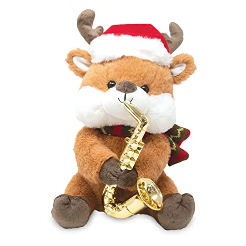 Cuddle Barn - Merry Saxmas Sterling | Animated Christmas Reindeer Stuffed Animal Plush Toy, Sways, Lights Up, and Plays Saxophone to Have Yourself a Merry Little Christmas, 12 inches