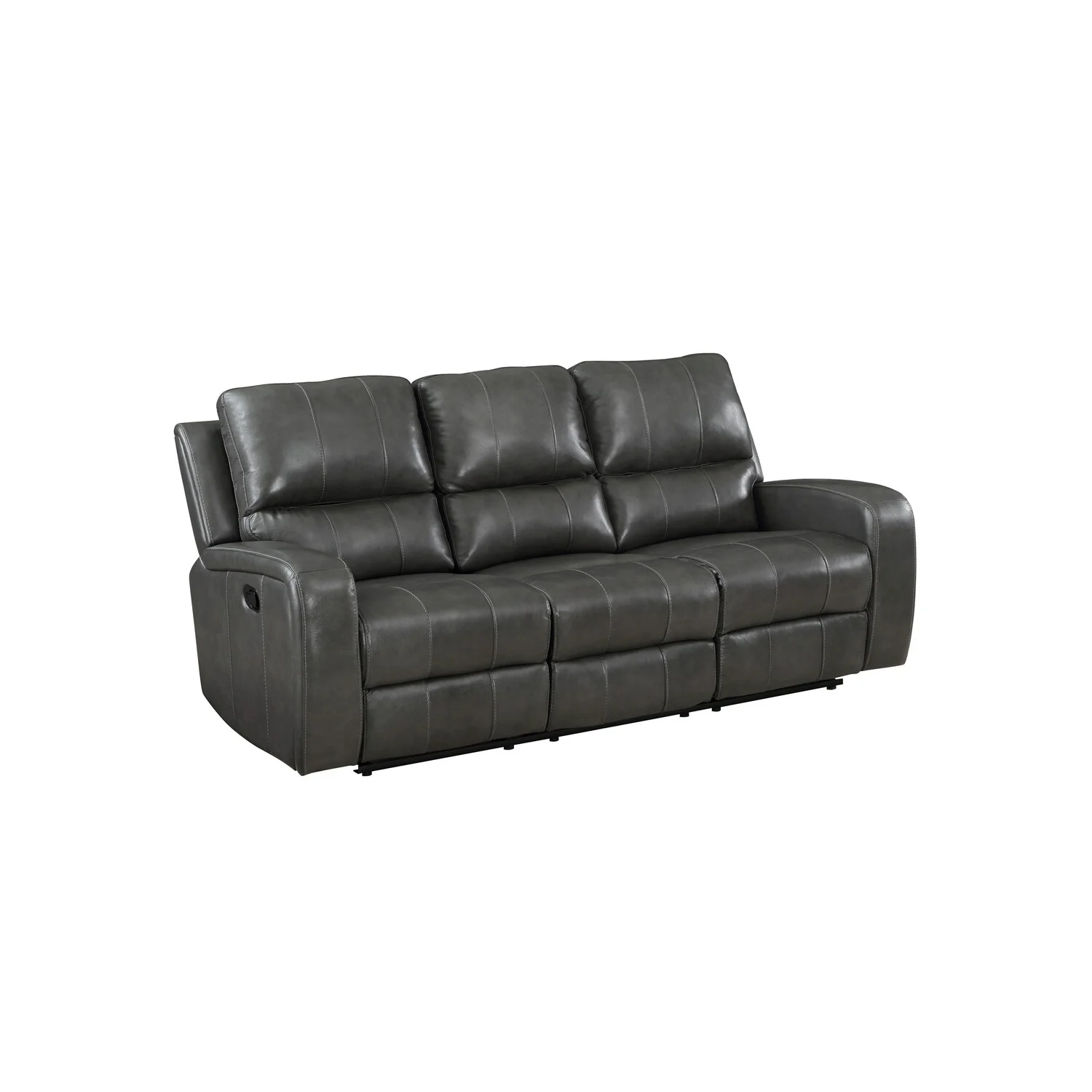 Elle 82 Inch Manual Recliner Sofa - Genuine Leather Upholstery - Smooth Gray