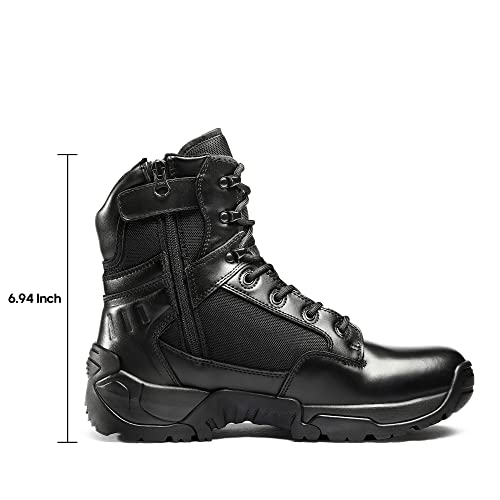 NORTIV 8 Men's Military Tactical Work Boots Side Zipper Leather Motorcycle Combat Boots Trooper(6-8 Inches)