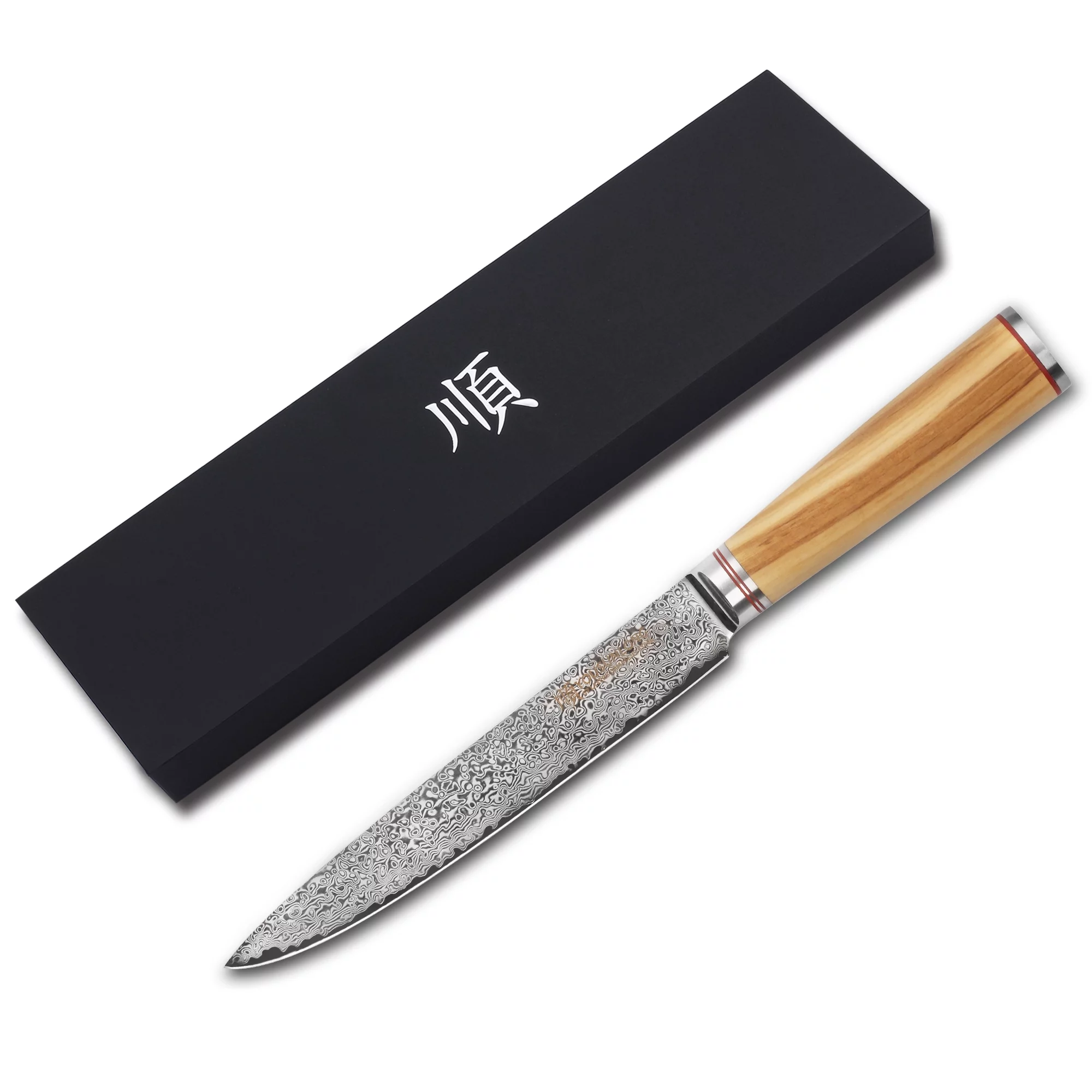 YOUSUNLONG Carving knife 8 Inch - Damascus Steel and Italian Olive Wood Fillet Knife