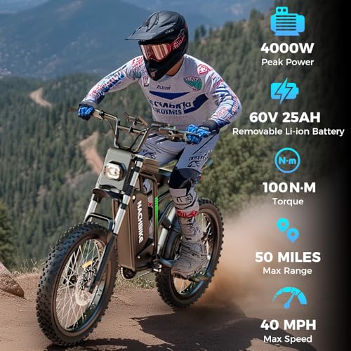 50MPH 6000W / 40MPH 3000W Electric Dirt Bike for Adults, 60V 25Ah Removable Battery Electric Motorcycle Up to 50miles, 24.5