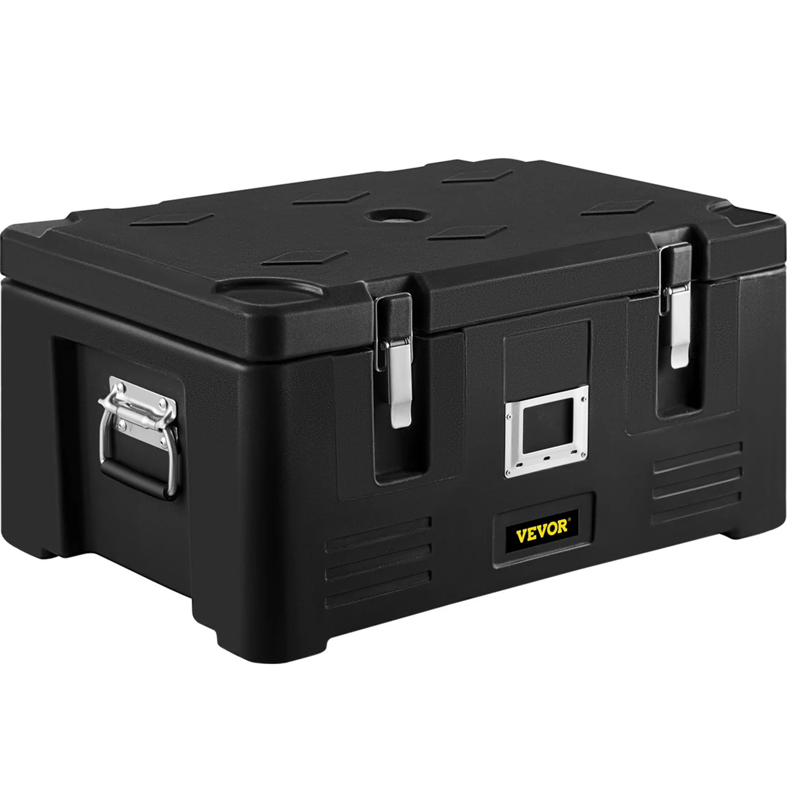 VEVOR Insulated Food Pan Carrier, 36Qt Capacity, Stackable Catering Hot Box with 3 Stainless Steel Pans,Top Load LLDPE Food Warmer with Elastic Side Handles and Buckles, for Restaurant Canteen, Black