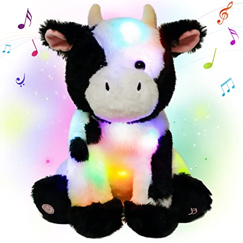Cuteoy Light-up Singing Plush White Reindeer LED Musical Stuffed Animal Elf Adjustable Volume Lullaby Plushies Birthday Christmas Toy Gifts for Kids Toddler Girls, 13