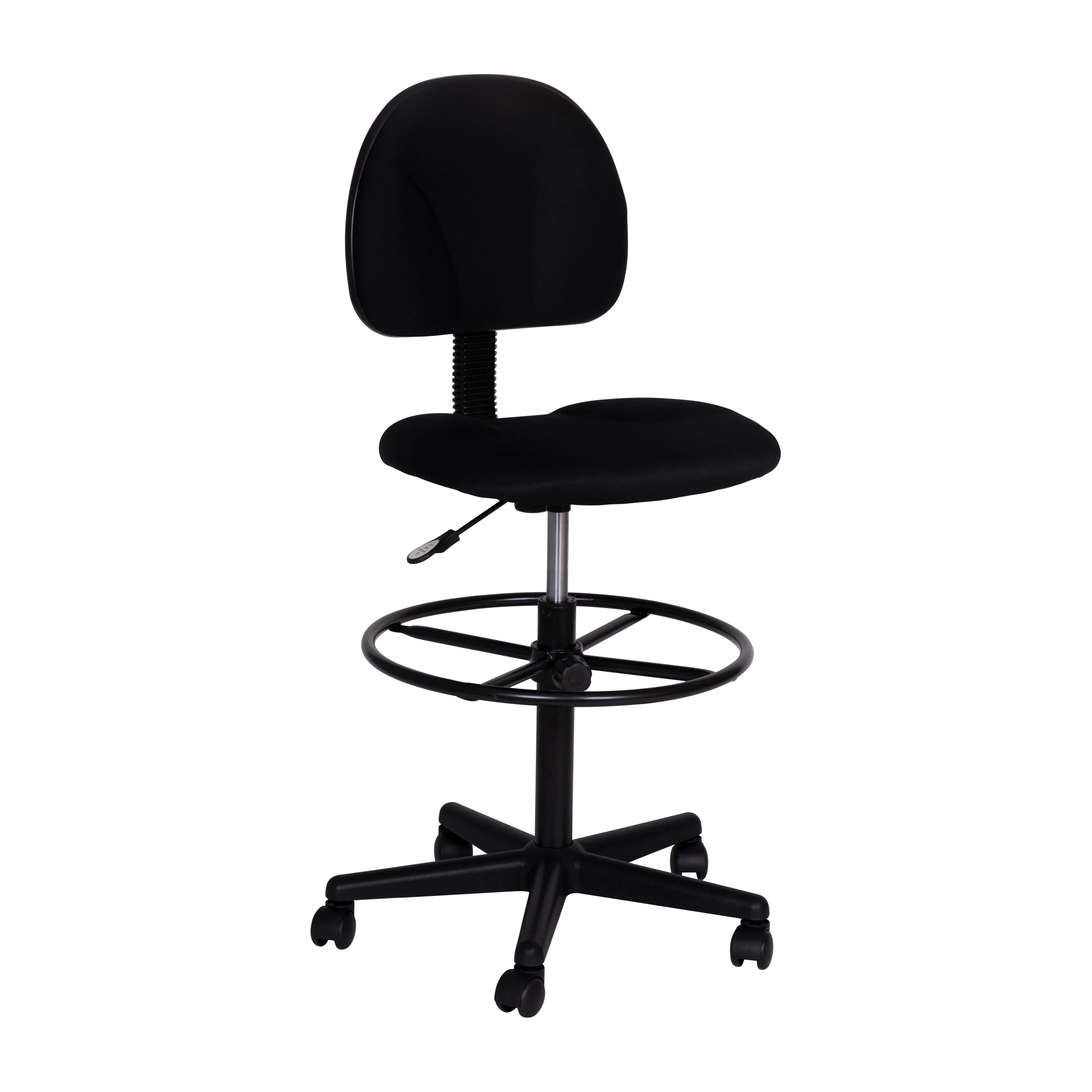 Emma + Oliver Black Fabric Mid-Back Drafting Chair with Back Depth Adjustment, Height Adjustable Swivel Seat and Footring