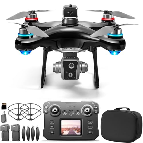 RC Drone With Screen Display Remote Control, 1080P Dual Camera,Brushless Motor, Optical Flow Hover, 360 Degree Flip, Speed Adjustment, APP Control, 2 Batteries, Adult Beginner-Friendly FPV Remote Control Hobby Quadcopter Helicopter Airplane