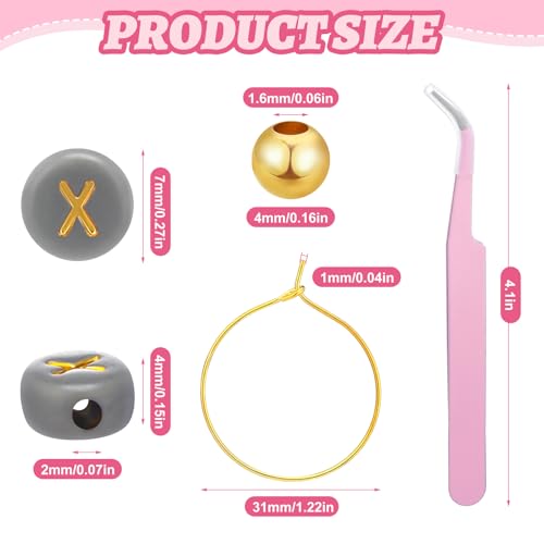 Outus 50 Set Personalized Wine Glass Charms Rings 1000 Letters Beads 100 Golden Beads 50 Tone Hoops 1 Tweezer Custom Charms Wine Glass Markers for Party Bridal Shower(Colorful,Round)