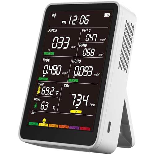 Professional Indoor Air Quality Monitor with AQI Beep Alarms, Portable Real-Time Detector for Home Cars Plants and Pets (Mica White)