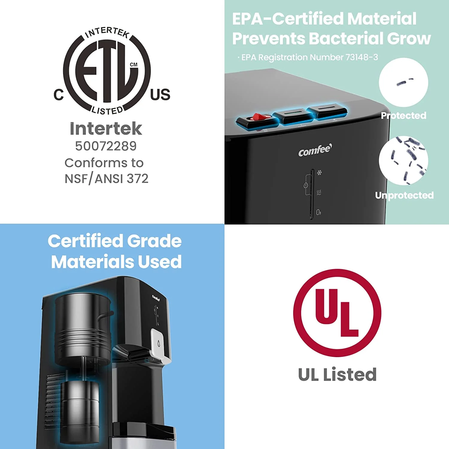 Comfee Bottom Loading Water Dispenser Quick Cooling Water Cooler with 3 Temperature Settings , O-zone self-cleaning,  Safety Child Lock