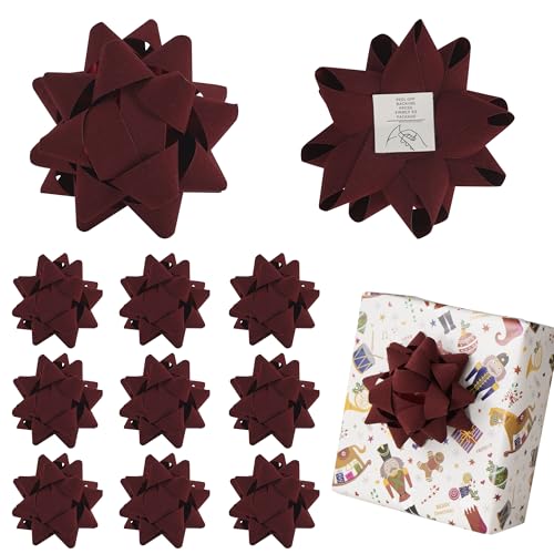 4.5'' Dark Red Velvet Ribbon Gift Bow, Premade Bow for Gift Wrapping Self Adhesive, Red Bows Christmas Decorations, Wrapping Bows for Presents, Party Favor, Holiday, Wedding, Birthday-12 PCs
