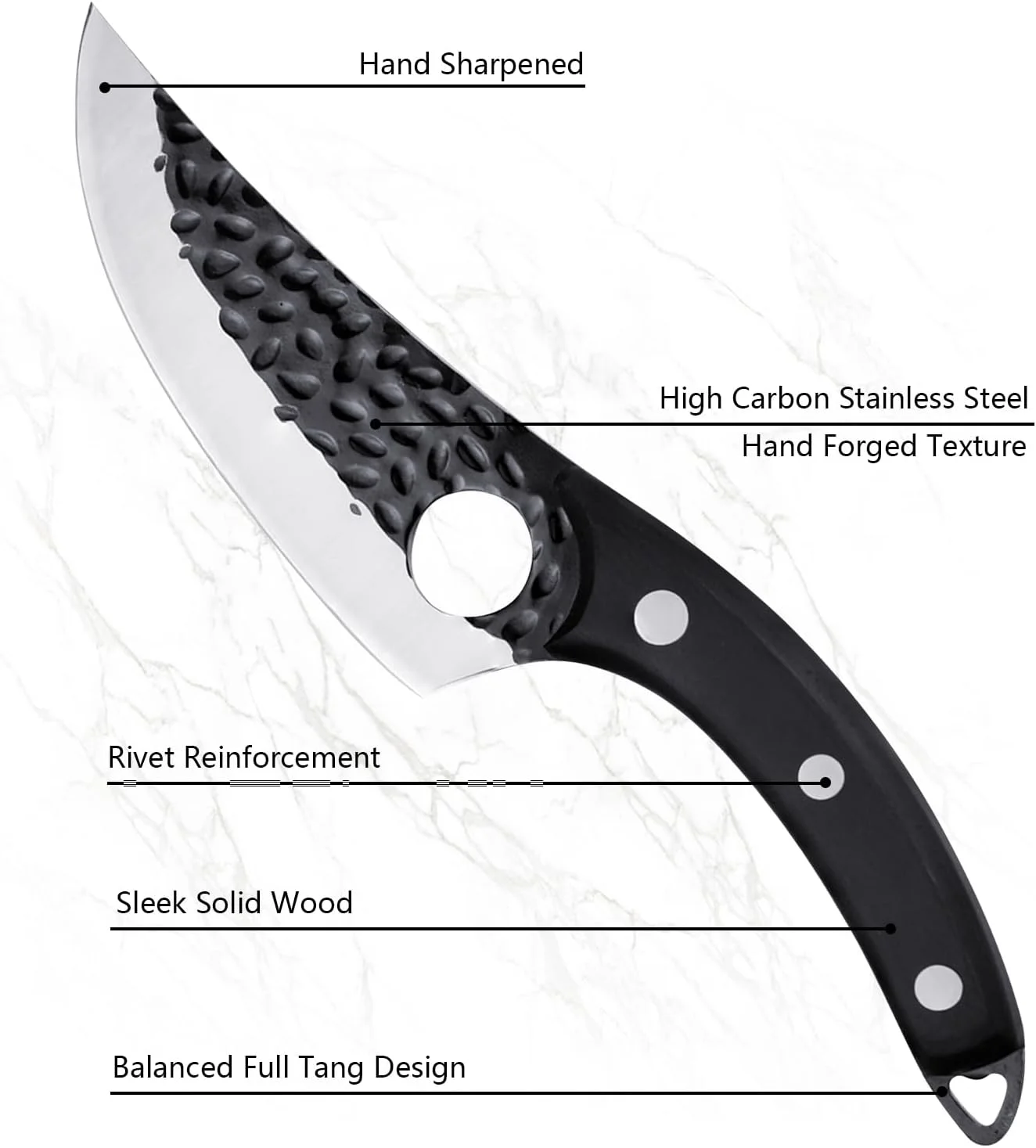 Qulajoy Viking Knife Black Boning Knife Hand Forged Butcher Knife Sharp High Carbon Steel Hammered Meat Cleaver For Kitchen Outdoor Camping BBQ