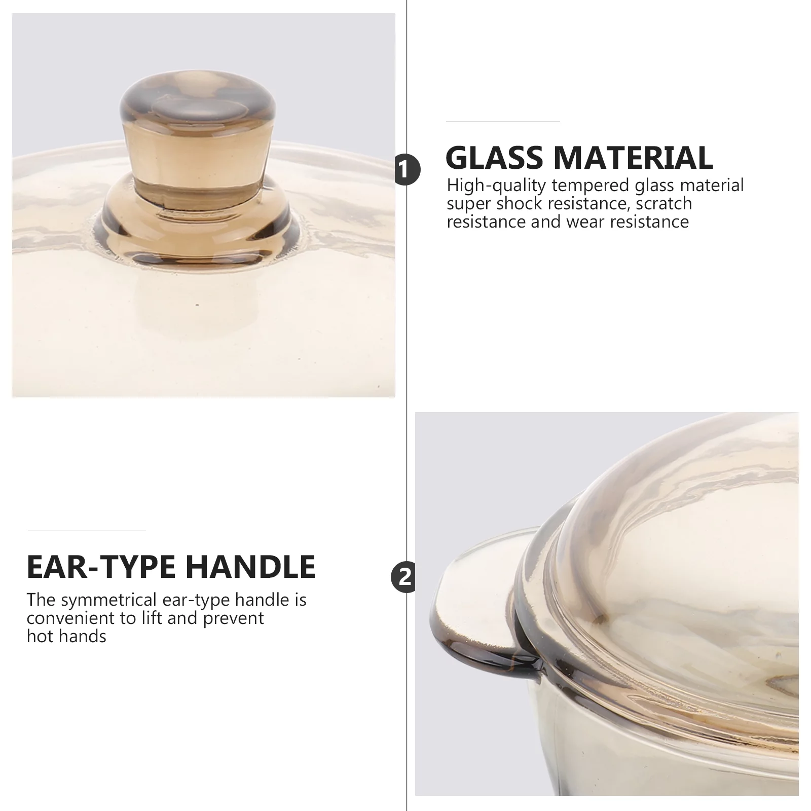 NUOLUX 1pc Glass Bowl with Lid Heat Resistant Noodle Bowl Soup Bowl (Light Brown)