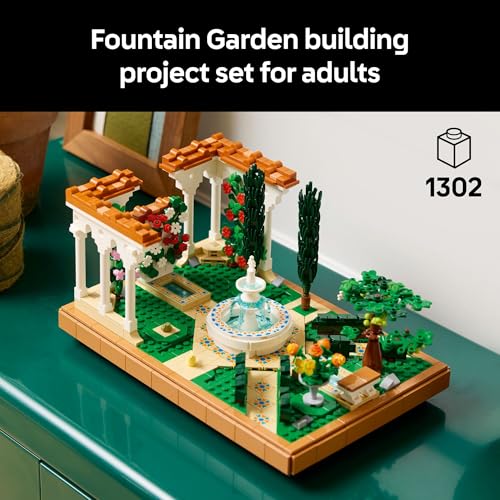 LEGO Icons Fountain Garden Building Set - DIY Kit for Adults, Ages 18+ - Miniature Craft Building Blocks for Home Decor, Display - Gift for Mother's Day - with Cypress Trees and Grape Vines - 10359