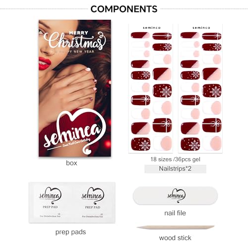 Semi Cured Gel Nail Strips-Easy Apply Christmas Gel Nail Stickers Holiday Semi Cured Manicure Strips with Sparkling Xmas Designs (Classic Yule)