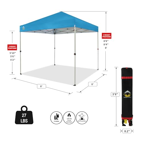 CROWN SHADES 10x10 Pop Up Canopy - Beach Tent with One Push Setup - Easy Outdoor Sun Shade for Events, Parties, Camping - Gazebo with STO-N-Go Cover Bag, Silver Coated Top, White