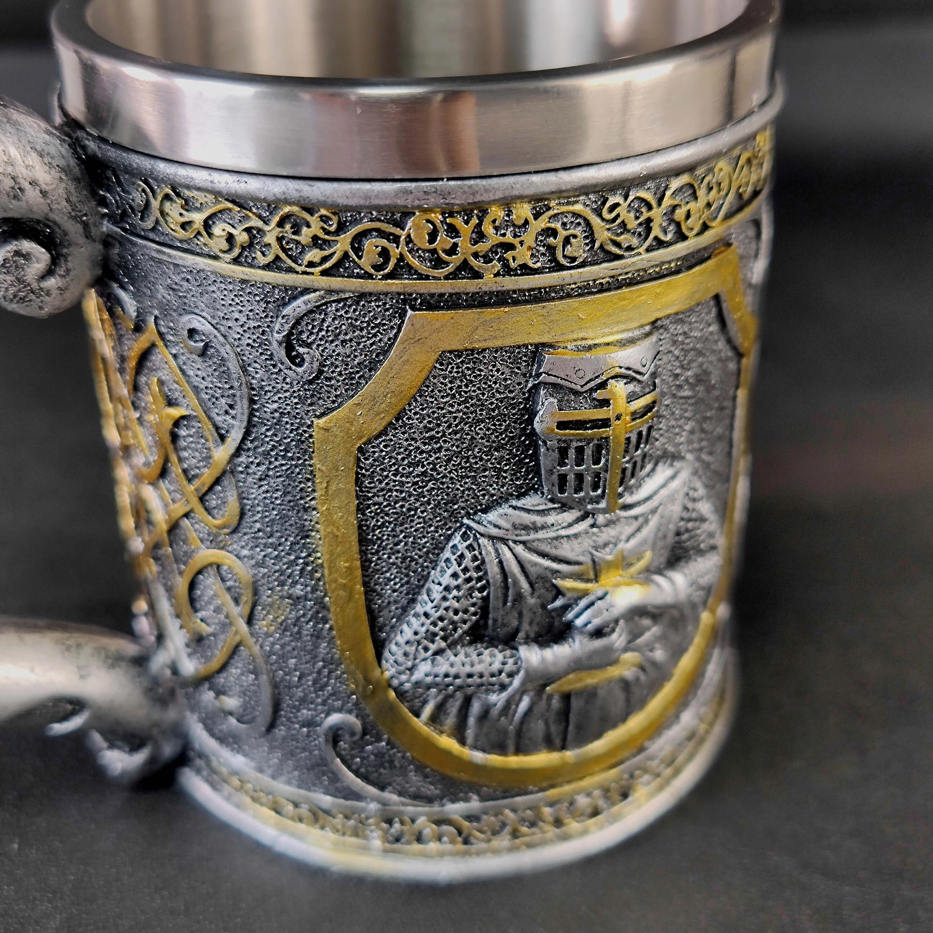 Medieval Crusader Metal Tankard Beer Mug - Stainless Steel Military Knight Templar Gift Mug
