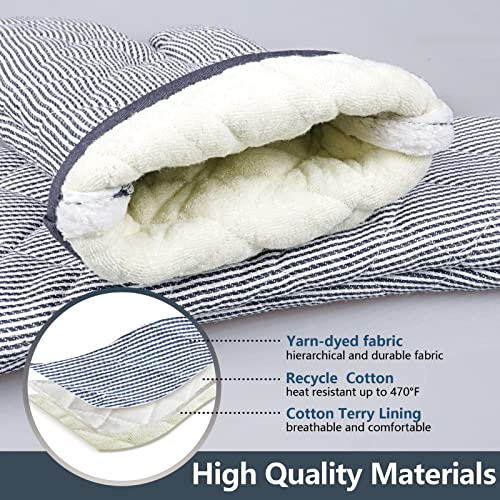 1 Pair Yarn Dyed Oven Mitts 100% Cotton Heat Resistant 470 Degree Gloves Men Women Cooking Baking Barbecue BBQ Microwave Crafting Machine Washable Pot Holders Mittens (red2)