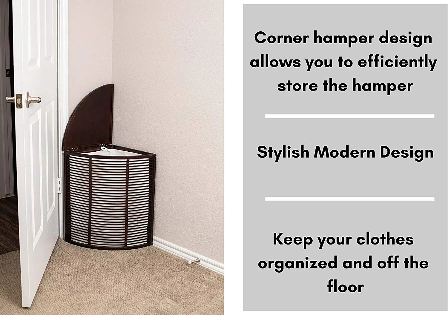 BirdRock Home Compact Corner Laundry Hamper with Lid - Black